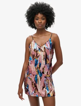 Superdry Damen Minikleid mit Pailletten im Art-déco-stil Bunt - Größe: 44 - 99.99 - FashionsVida