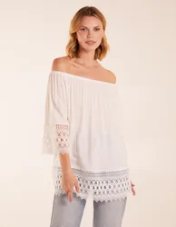 Crochet Detailed Bardot Top - M/L / IVORY - female