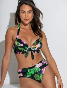 Palermo Floral Wired Tie Detail Plunge Bikini Top (B-G) Green Mix female - Pour Moi - FashionsVida