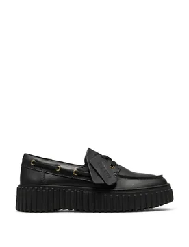 Leather Chunky Lace Up Boat Shoes Black female - Clarks - FashionsVida