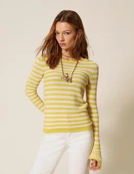 Pull sans coutures avec encolure ras-du-cou et rayures bicolores - TWINSET - FashionsVida