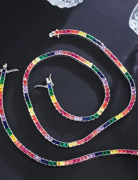 ThreeGraces New Fashion Multicolor Cubic Zirconia Small Square CZ Tennis Necklace and Bracelet Jewelry Set for Women TZ881 - Aliexpress - FashionsVida
