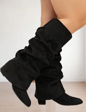 Botas altas de mujer de ancho amplio de piel sintética, con caña plegable, tacón grueso, botas sexy de rodilla para exteriores, tacones anchos de a - Shein - FashionsVida