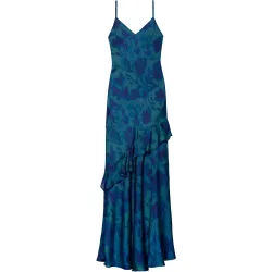 Vestido midi de tirantes con volante y corte lencero