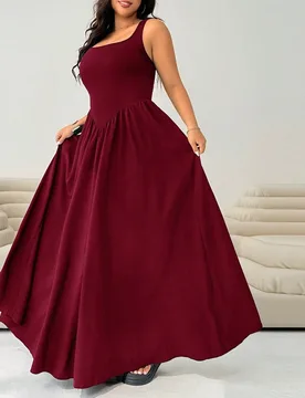 Vestido de verano de talla grande para mujer, elegante y sencillo, de cuello cuadrado, cintura recogida y bajo acampanado 3XL - Shein - FashionsVida