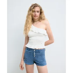 Top de mujer asimétrico de punto nido de abeja