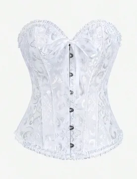 Top Corsé Blanco Clásico Jacquard Sin Tirantes con Volantes en Forma de Corazón, Faja Moldeadora de Cintura Estilo Vintage de Corte, Control de Abd - Shein - FashionsVida