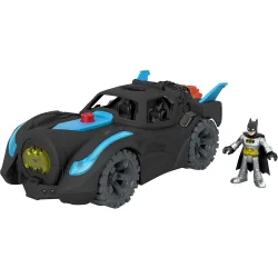 DC Super Friends Batmóvil Power Reveal Coche de juguete con luces ultravioleta y sonidos, incluye figura de Batman