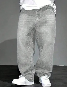 Jeans anchos casuales Y2K para adolescentes, denim lavado, corte holgado, estilo streetwear, para exteriores, jeans holgados clásicos retro casuales - Shein - FashionsVida