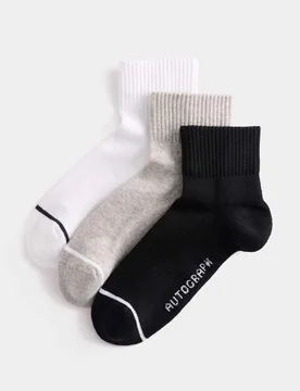 Pack Pima Cotton Rich Quarter Liner Socks Multi male - Autograph - FashionsVida