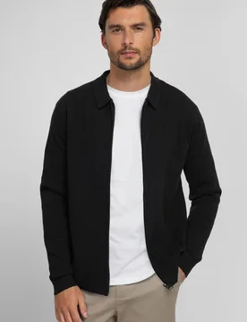 Aston Mens Geometric Knitted Zip-Through Cardigan - Steel & Jelly - FashionsVida