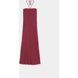 Vestido midi asimetrico con cuello halter