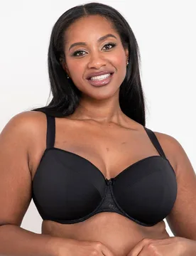 Women's Emma Balcony Bra Padded Underwired Lingerie in Black Size: 40DD - Black - Size: 40DD - Flirtelle - FashionsVida