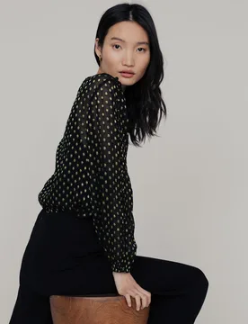 Livia Boat Neck Gold Spot Blouse In Black - 6 - Lily and Lionel London Limited - FashionsVida