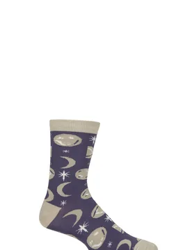 Mens and Women's 1 Pair Fair Trade Moon Phases Bamboo Socks Moon Phases UK 7-12 - Multi Coloured - Size: 7-12 - Shared Earth - FashionsVida