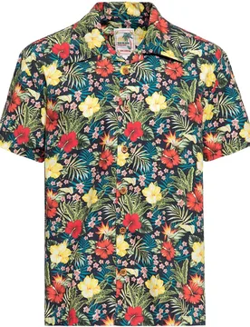 Rockabilly Kurzarmhemd - Tropical Hawaiian Style Shirt - M bis 4XL - für Männer - Größe XL - schwarz - Männer - male - King Kerosin - FashionsVida