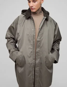 Herren Hohe Oversized Cord-Kragen Kapuzen-Parka-Jacke Khaki Größe Large - boohooMAN - FashionsVida
