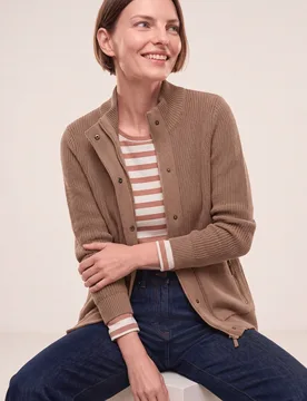 Patentstrickjacke aus Baumwolle, normale Größen, Farbe Beige, 38, sportiv & modern reine Baumwolle Damen - Walbusch - FashionsVida