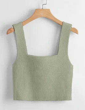Top Sin Mangas De Punto Acanalado En Un Solo Color L - Shein - FashionsVida