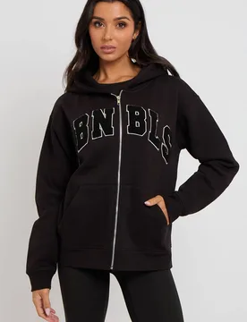 Women's Zip Through Hoodie in Black Size: 16 - Black - Size: 16 - Urban Bliss - FashionsVida