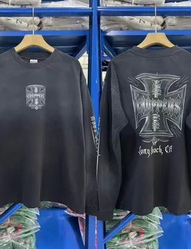 Vintage West Coast Choppers 26SS "Iron Cross" Washed Antique Long-Sleeved T-Shirt Trend - Aliexpress - FashionsVida