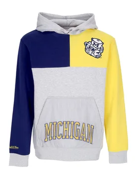 Felpa Cappuccio Uomo Ncaa Tie Breaker Fleece Hoodie Micwol Grey Heather/navy - Mitchell & Ness - FashionsVida