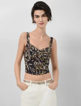 Crop top de mujer crepé estampado hojas - Roberto Verino - FashionsVida