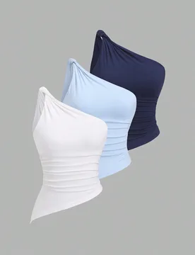 Blusa de chifón plisada con cuello asimétrico y giro sexy, estilo Y2K M - Shein - FashionsVida