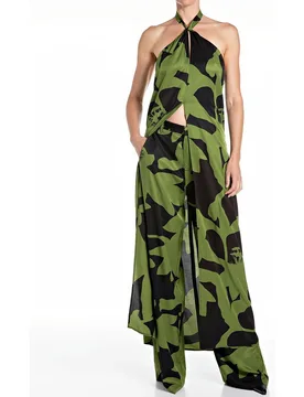 Vestido largo estampado con abertura frontal - Replay - FashionsVida