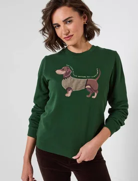 Women's Sausage Dog Embroidered Sweatshirt in Green Size: 10 - Green - Size: 10 - Joe browns - FashionsVida