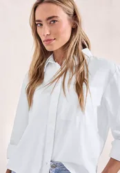 Langarm Bluse mit Hemdkragen aus Twill female Weiß