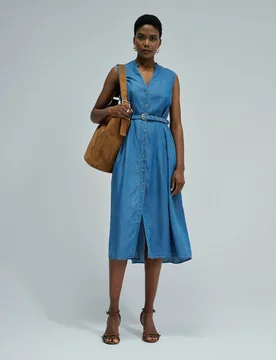 Vestido midi en lightdenim de mujer - Salsa Jeans - FashionsVida