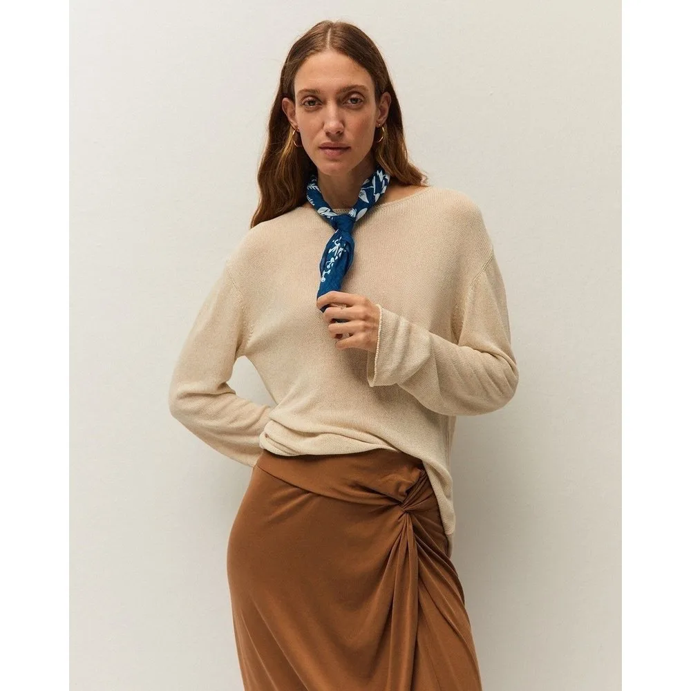 Jersey de mujer con lino y cuello barco - System Action - FashionsVida