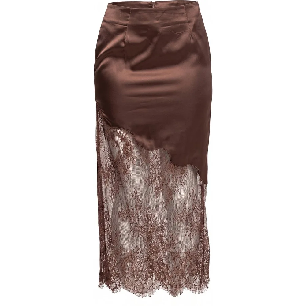 Falda midi recta de raso con encaje y apertura lateral - Tantra - FashionsVida