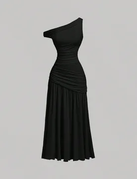 Vestido de verano de mujer elegante y minimalista de unicolor con cuello asimétrico y cintura fruncida XS - Shein - FashionsVida
