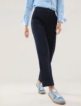 Chino Denim mit Saumumschlag, Regular Fit#normale Größen, Farbe Blau, 22, modischer Chino-Style leicht und atmungsaktiv Damen - Walbusch - FashionsVida