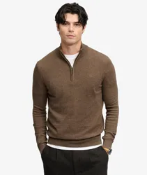 Superdry Herren Essential Pullover mit Halbzip Schmale Passform Brown - Größe: S