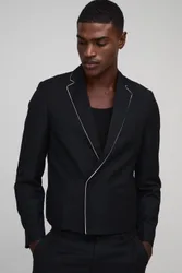 Herren Kurzer Kastenförmiger Blazer Mit Paspelbesatz Black Größe 40