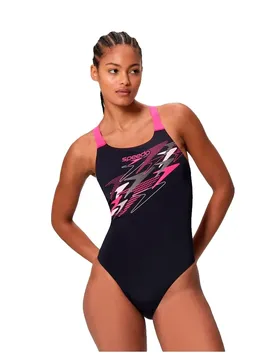 Medley Logo Medalist Swimsuit Anthracite / Margarita Pink UK 32 Women - Speedo - FashionsVida