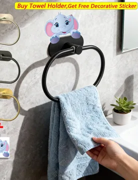Pieza Anillo de toalla negro mate, Toallero de pared montado, Soporte de toalla de acero inoxidable para baño, Gancho de toalla colgante de pared, Ga - Shein - FashionsVida