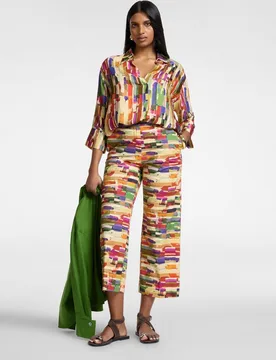 Pantalones de mujer cropped estampados corte recto con cierre de botones y cremallera - Elena Miró - FashionsVida