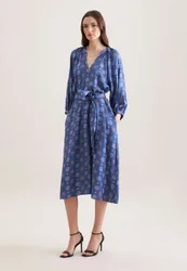 Satiniertes Tunikakleid mit Volumenärmeln Blau 34