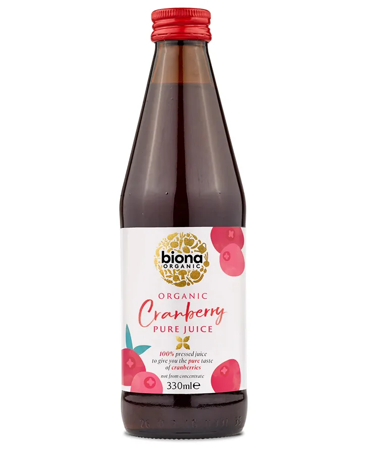 Organic Cranberry Juice - 100% Pure - 330ml - Biona - FashionsVida