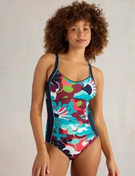Floral Scoop Neck Swimsuit Navy Mix female