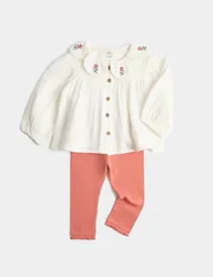 Piece Floral Blouse & Leggings Outfit (0-5 Yrs) Cream Mix Female