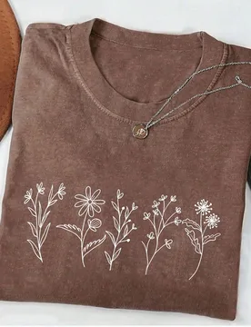 Camiseta tradicional casual de manga corta con cuello redondo y estampado floral para mujer talla grande, formal, de playa, marrón, de verano 2XL - Shein - FashionsVida