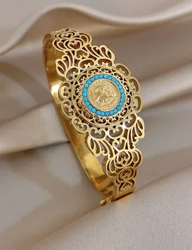 Vintage Stainless Steel Cuff Wide Bracelet for Women Personalized Hollow Out Pattern Spring Bangle Waterproof Hand Jewelry Gift - Aliexpress - FashionsVida