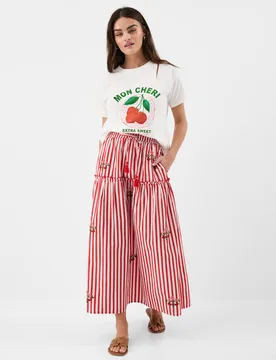 Pure Cotton Striped Embroidered Midi Skirt Red Mix female - Accessorize - FashionsVida