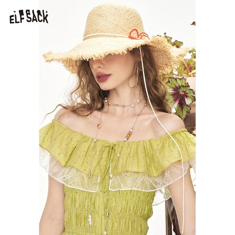 ELFSACK 2025 Summer Lace Patchwork One Shoulder Chic Dress For Women - Aliexpress - FashionsVida