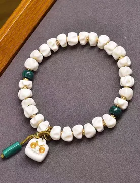 Tibetan-Style Recycled Bone Large Intestine Bead Bracelet Single-Strand Glazed Enamel Inlaid Malachite Buddhist Bead Bracelet - Aliexpress - FashionsVida